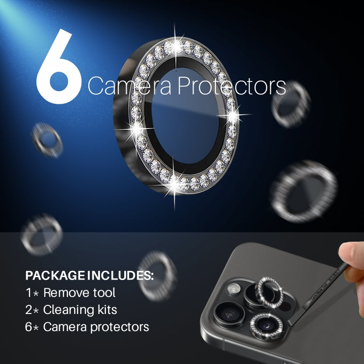 For iPhone 15 Pro / 15 Pro Max NORTHJO 2 Set 6Pcs Camera Lens Protector Diamond Metal Ring Film