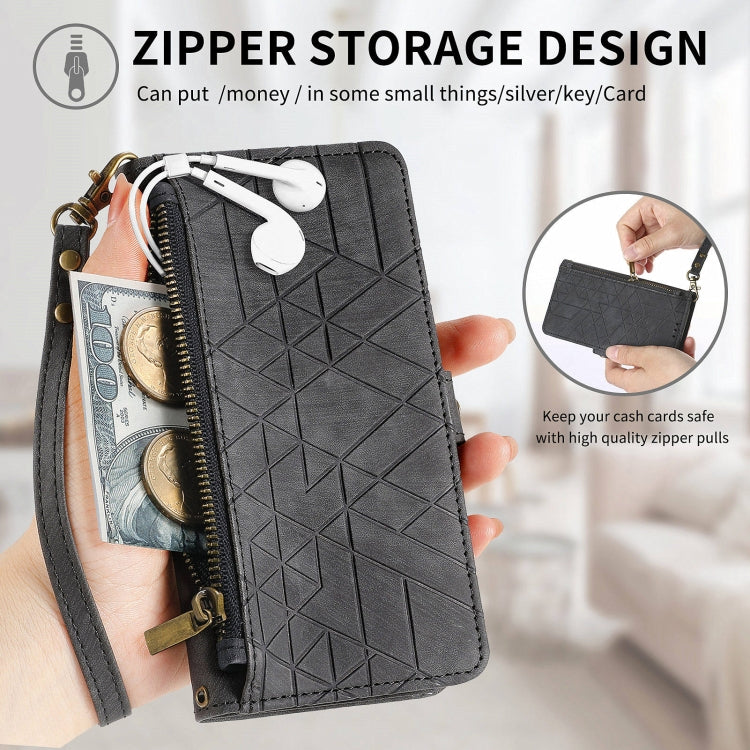 For OPPO A3 Pro Geometric Zipper Wallet Side Buckle Leather Phone Case