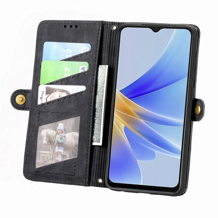 For OPPO A2X 5G Geometric Zipper Wallet Side Buckle Leather Phone Case