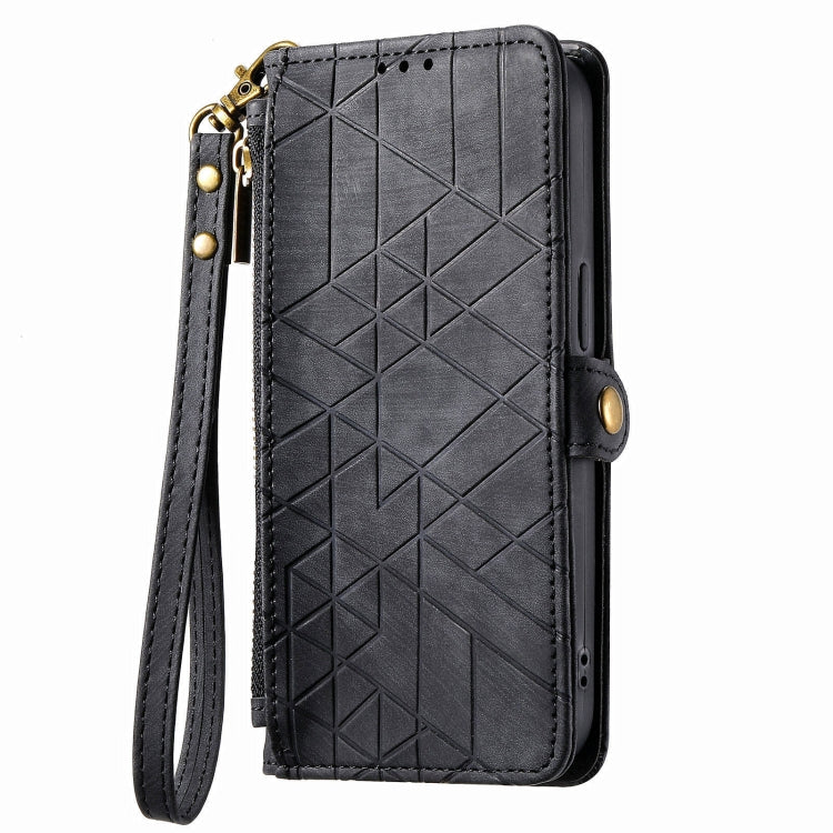 For OPPO A58 4G Geometric Zipper Wallet Side Buckle Leather Phone Case