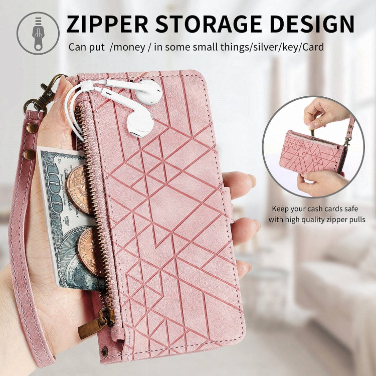 For OPPO A1 Pro Geometric Zipper Wallet Side Buckle Leather Phone Case