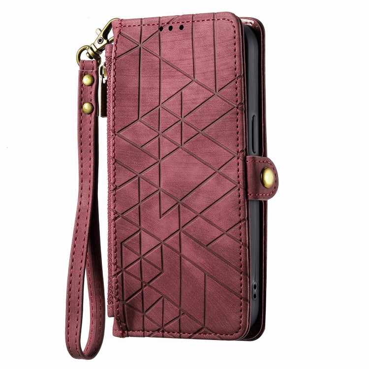 For OPPO A1 Pro Geometric Zipper Wallet Side Buckle Leather Phone Case