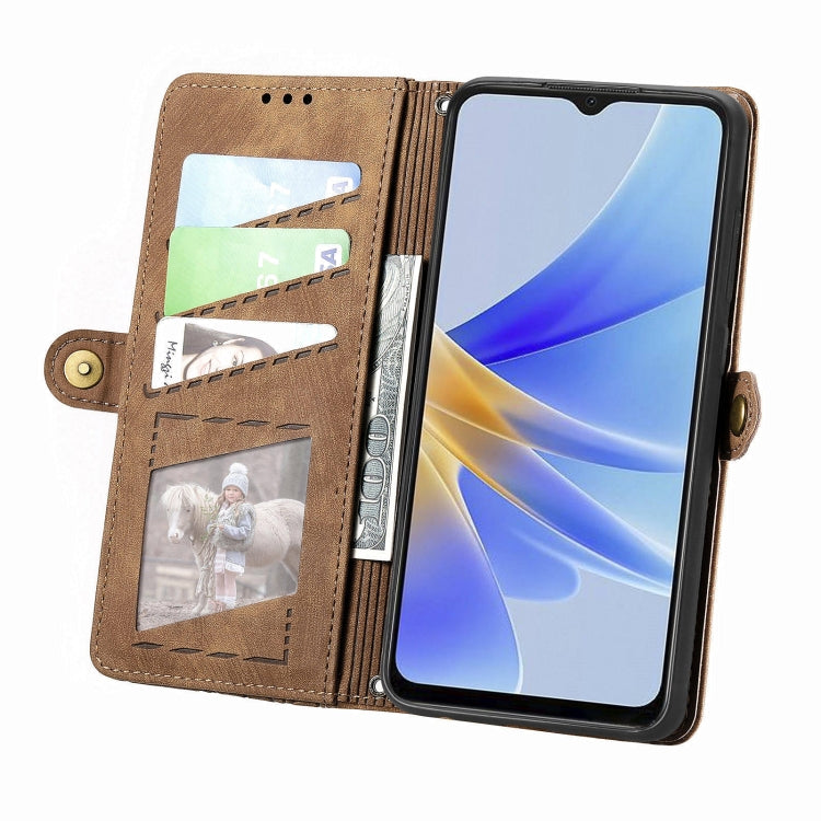 For OPPO A17K Geometric Zipper Wallet Side Buckle Leather Phone Case