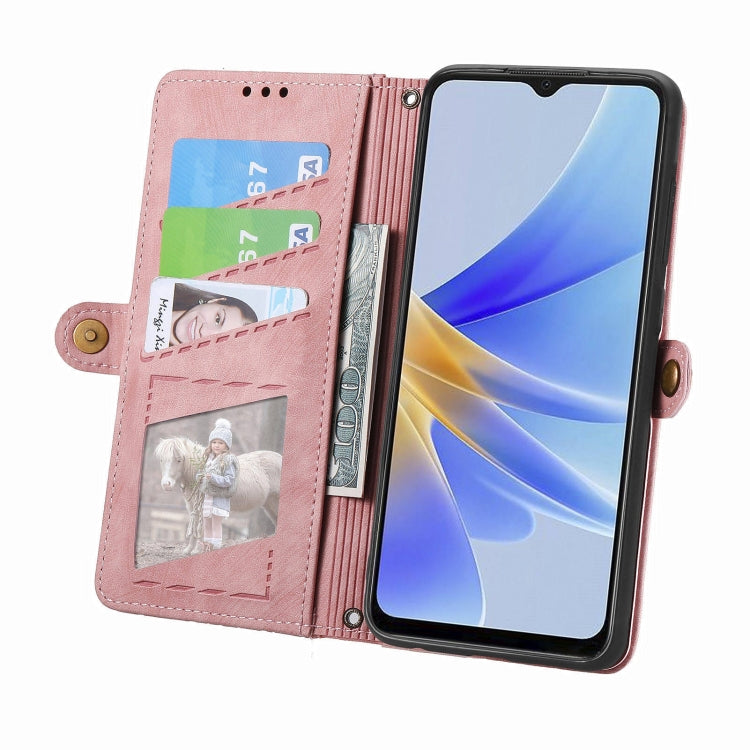 For OPPO A17K Geometric Zipper Wallet Side Buckle Leather Phone Case