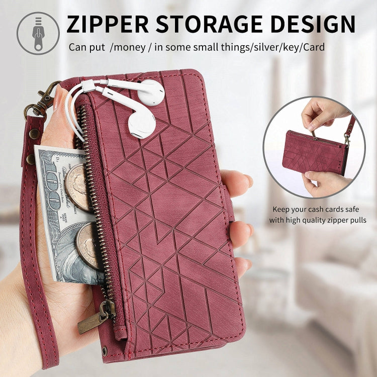 For OPPO A57 5G Geometric Zipper Wallet Side Buckle Leather Phone Case