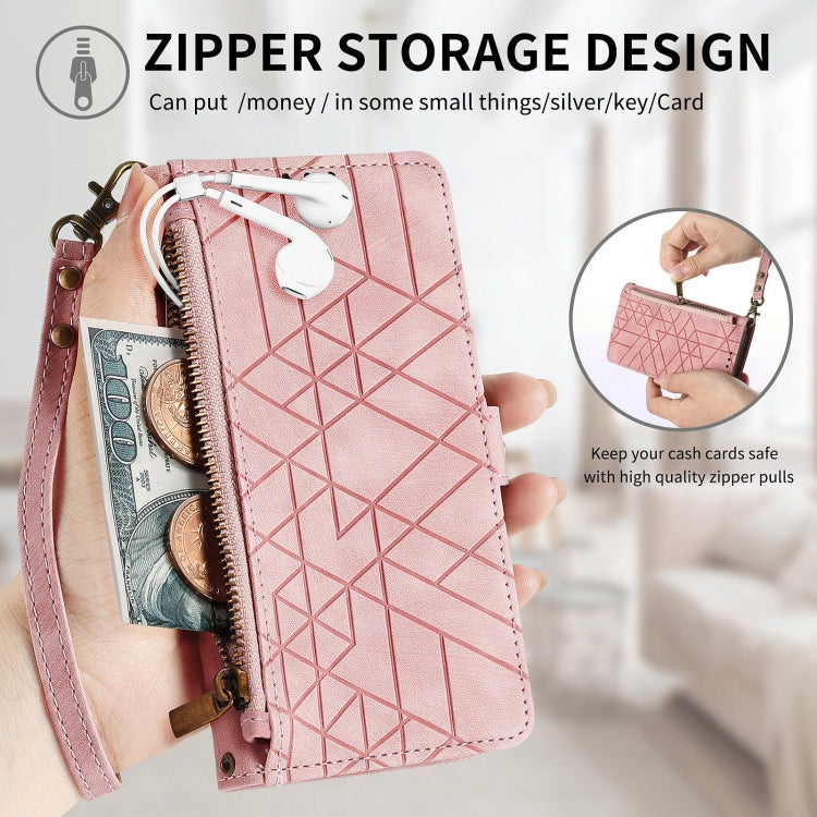 For OPPO  Reno7 4G Geometric Zipper Wallet Side Buckle Leather Phone Case