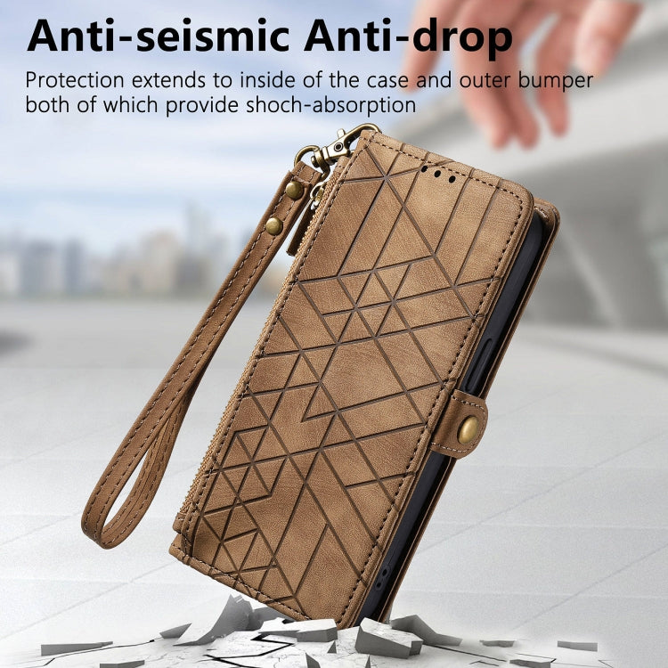 For OPPO Reno7 Pro 5G Geometric Zipper Wallet Side Buckle Leather Phone Case