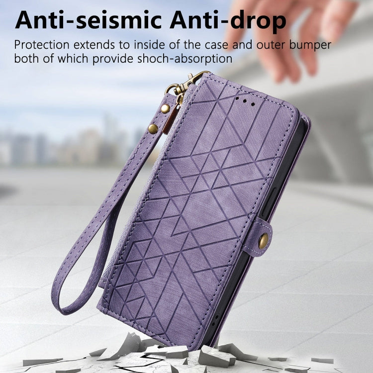 For OPPO Reno7 Pro 5G Geometric Zipper Wallet Side Buckle Leather Phone Case