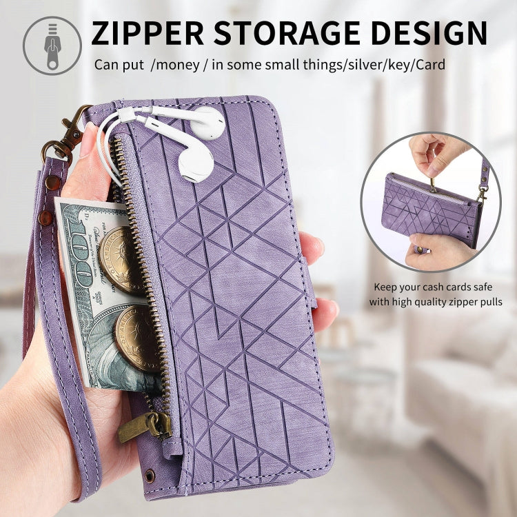 For OPPO Reno7 Pro 5G Geometric Zipper Wallet Side Buckle Leather Phone Case