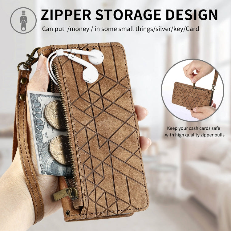 For OPPO Reno7 5G Geometric Zipper Wallet Side Buckle Leather Phone Case