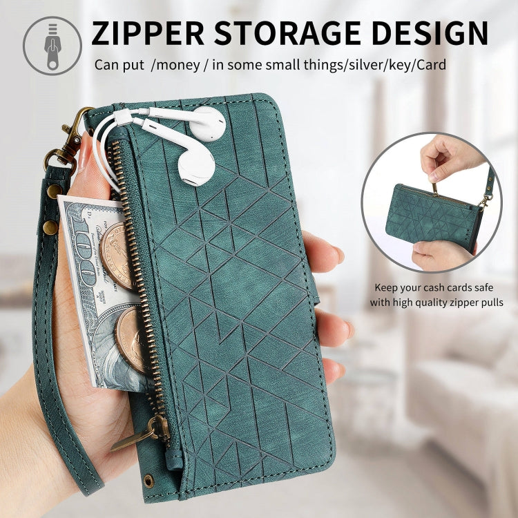 For OPPO Reno7 5G Geometric Zipper Wallet Side Buckle Leather Phone Case