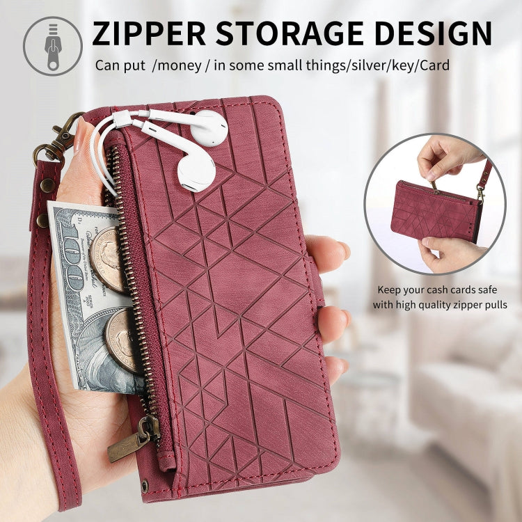 For OPPO Reno7 5G Geometric Zipper Wallet Side Buckle Leather Phone Case