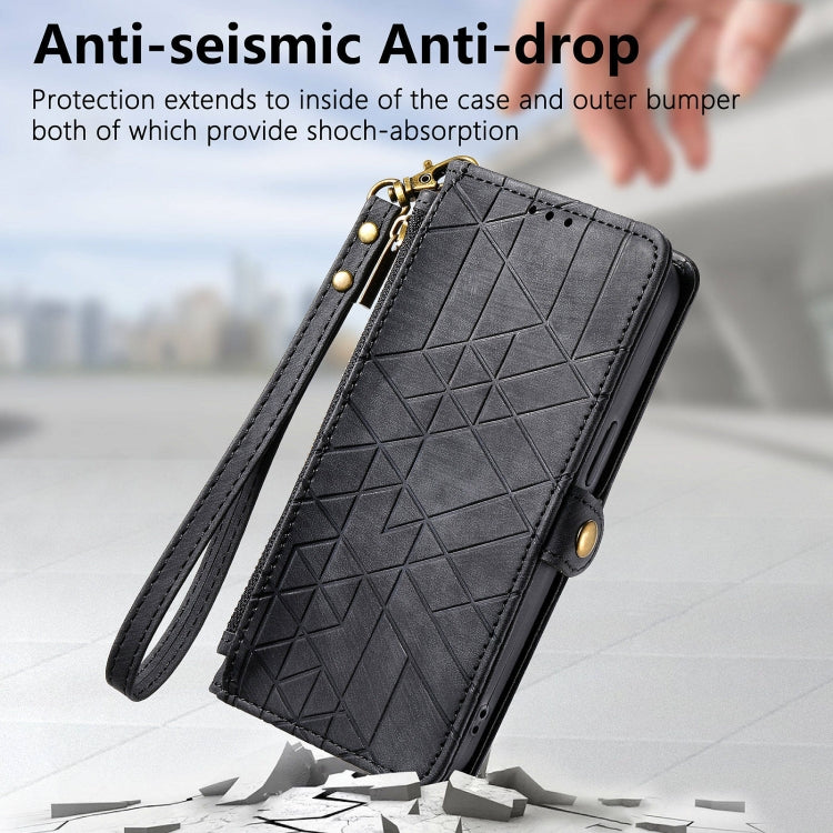 For OPPO A16K Geometric Zipper Wallet Side Buckle Leather Phone Case