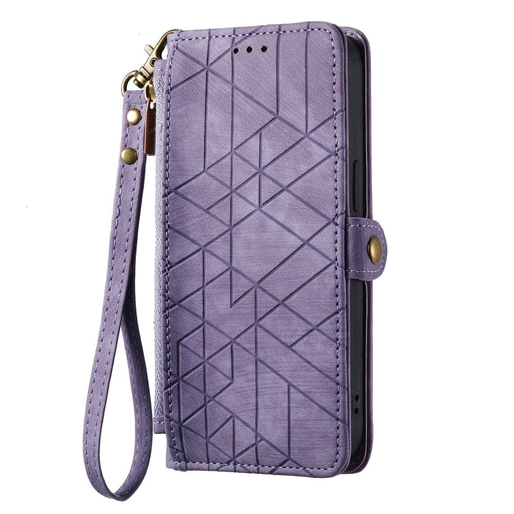 For OPPO A16K Geometric Zipper Wallet Side Buckle Leather Phone Case