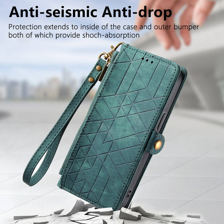 For OPPO A16 Geometric Zipper Wallet Side Buckle Leather Phone Case