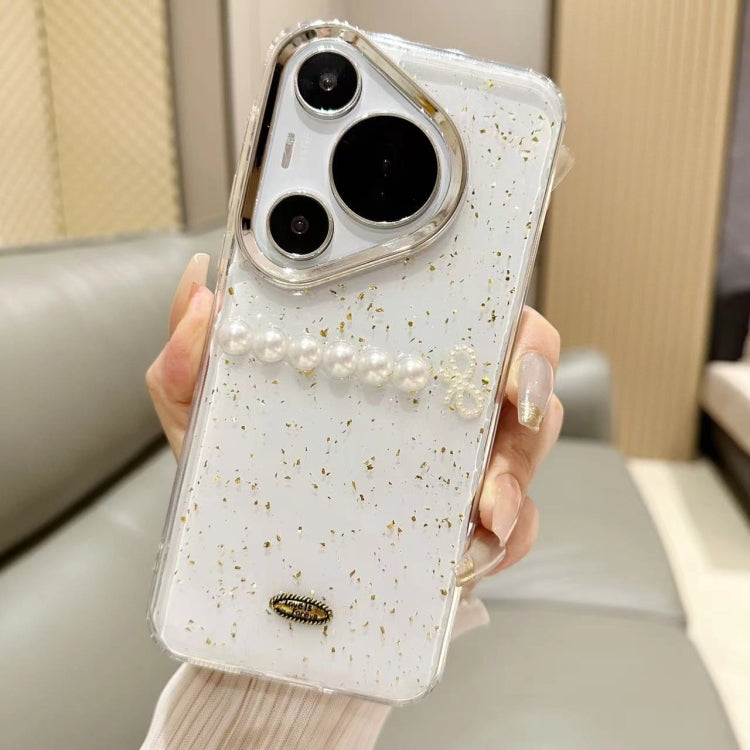 For Huawei P60 / P60 Pro Gold Foil Pearl Bow TPU Phone Case