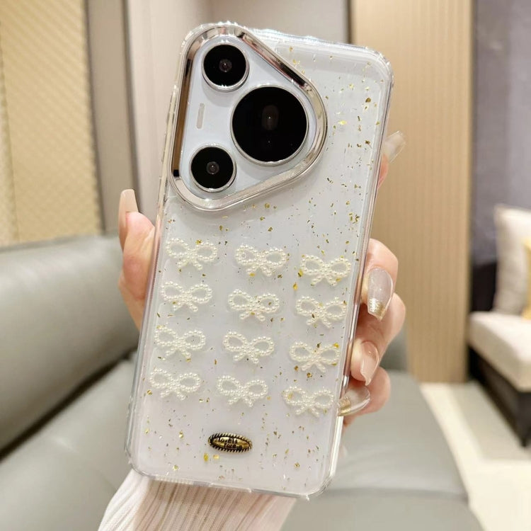 For Huawei P60 / P60 Pro Gold Foil Pearl Bow TPU Phone Case