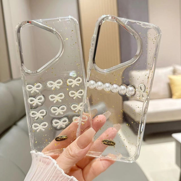 For Huawei P60 / P60 Pro Gold Foil Pearl Bow TPU Phone Case