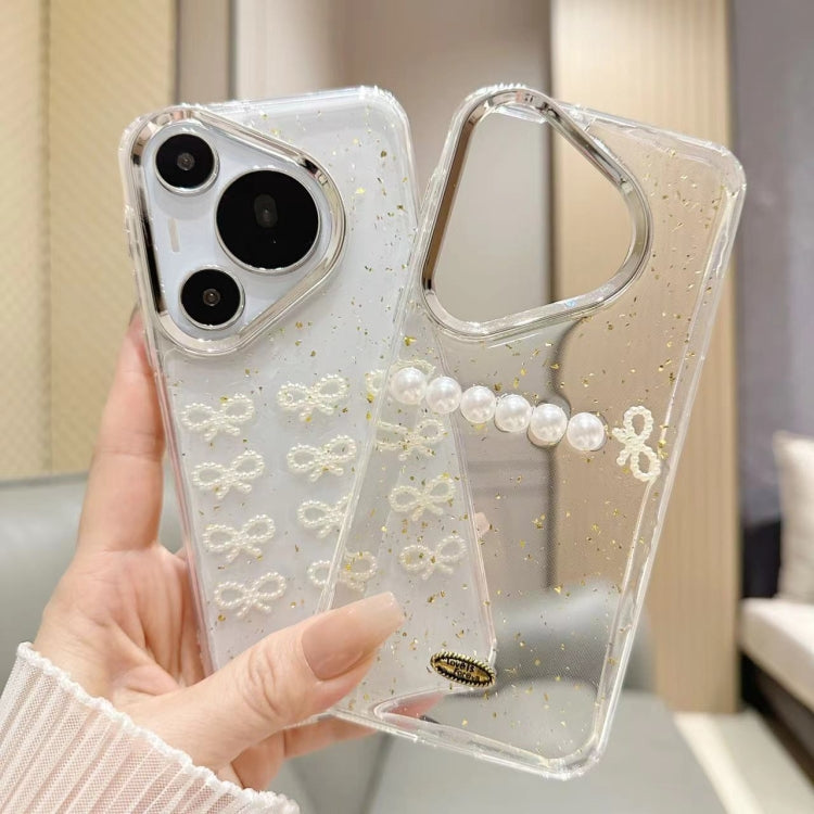 For Huawei P60 / P60 Pro Gold Foil Pearl Bow TPU Phone Case