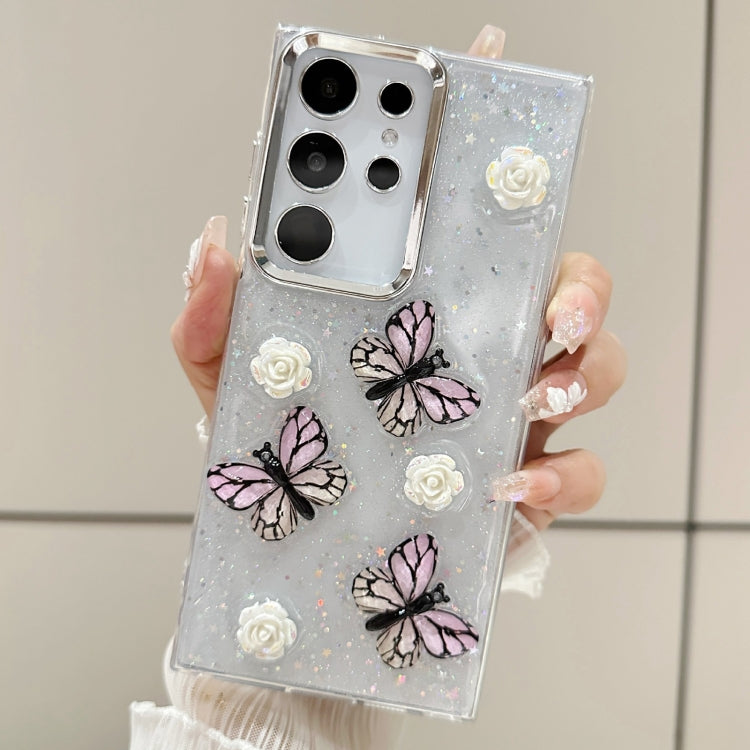 For Samsung Galaxy S22 Ultra 5G Three-dimensional Butterfly Glitter TPU  Phone Case
