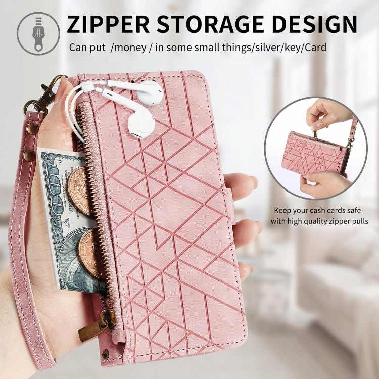 For Nothing Phone 2a Geometric Zipper Wallet Side Buckle Leather Phone Case