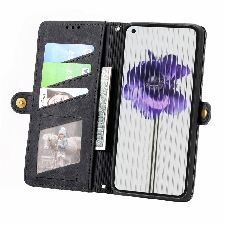 For Nothing Phone 2 Geometric Zipper Wallet Side Buckle Leather Phone Case