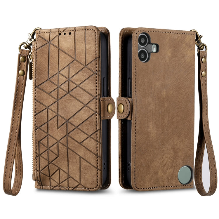For Nothing CMF Phone 1 Geometric Zipper Wallet Side Buckle Leather Phone Case