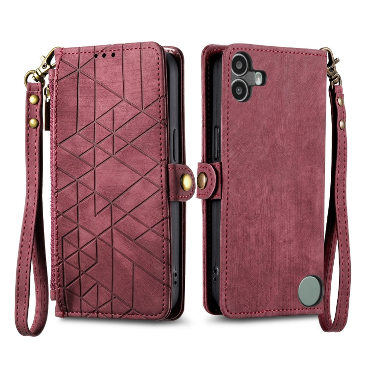 For Nothing CMF Phone 1 Geometric Zipper Wallet Side Buckle Leather Phone Case