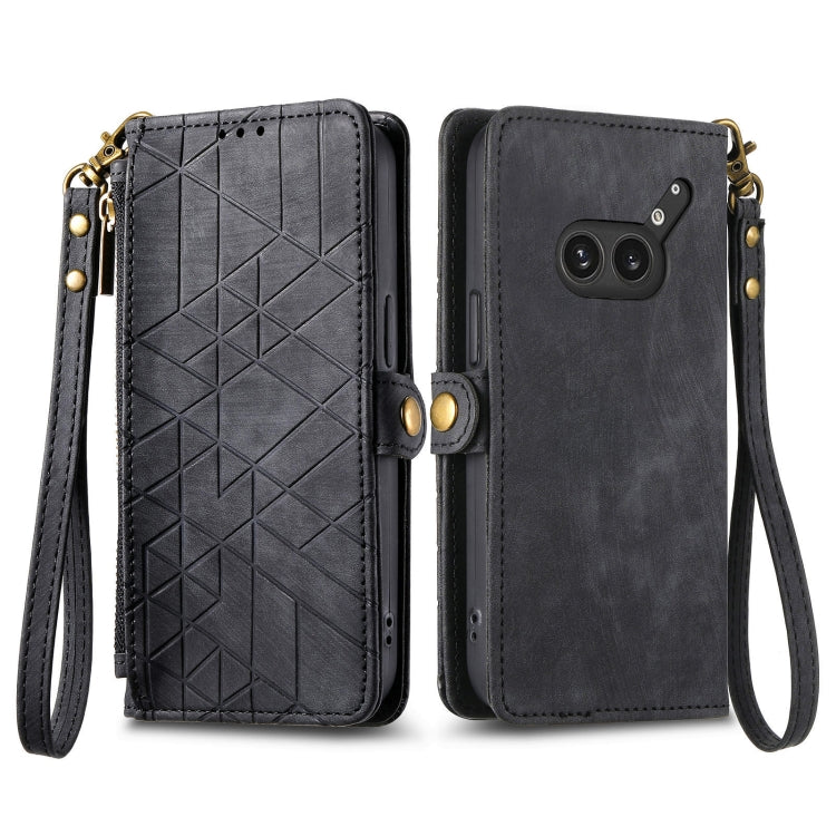 For Nothing Phone 2a Plus Geometric Zipper Wallet Side Buckle Leather Phone Case