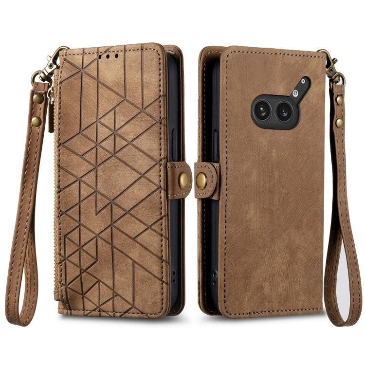 For Nothing Phone 2a Plus Geometric Zipper Wallet Side Buckle Leather Phone Case