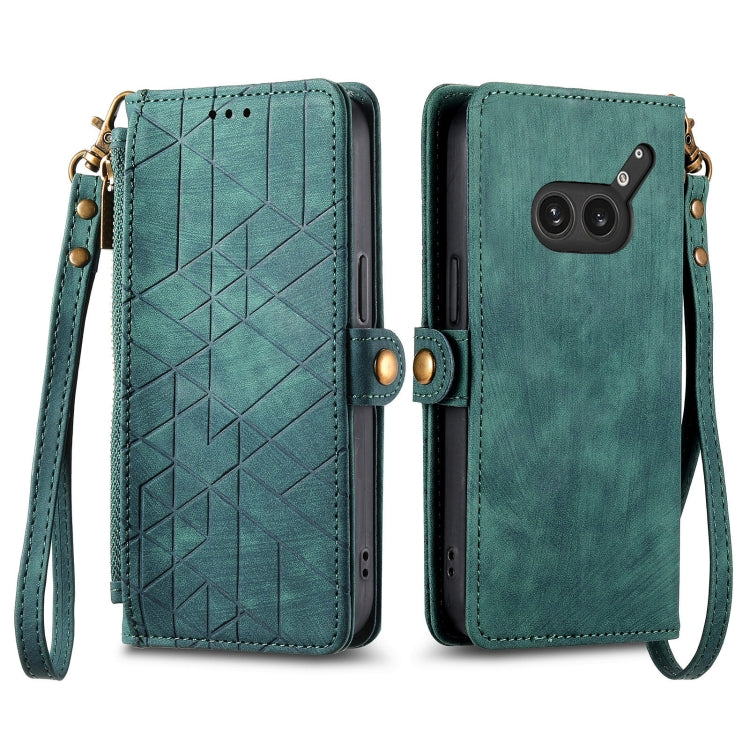 For Nothing Phone 2a Plus Geometric Zipper Wallet Side Buckle Leather Phone Case