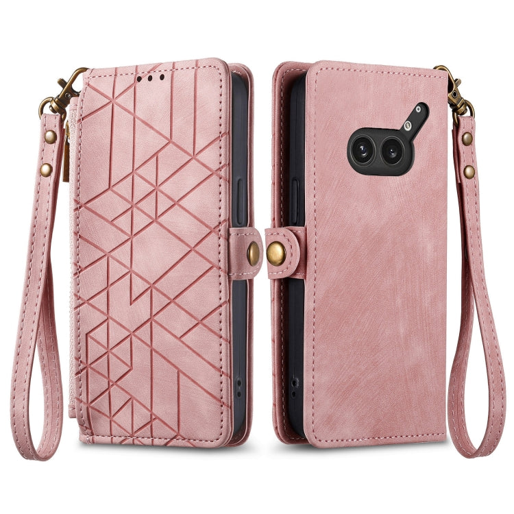 For Nothing Phone 2a Plus Geometric Zipper Wallet Side Buckle Leather Phone Case