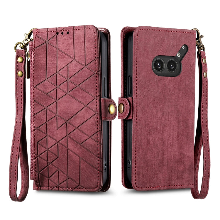 For Nothing Phone 2a Plus Geometric Zipper Wallet Side Buckle Leather Phone Case