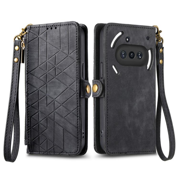 For Nothing Phone 3a Geometric Zipper Wallet Side Buckle Leather Phone Case