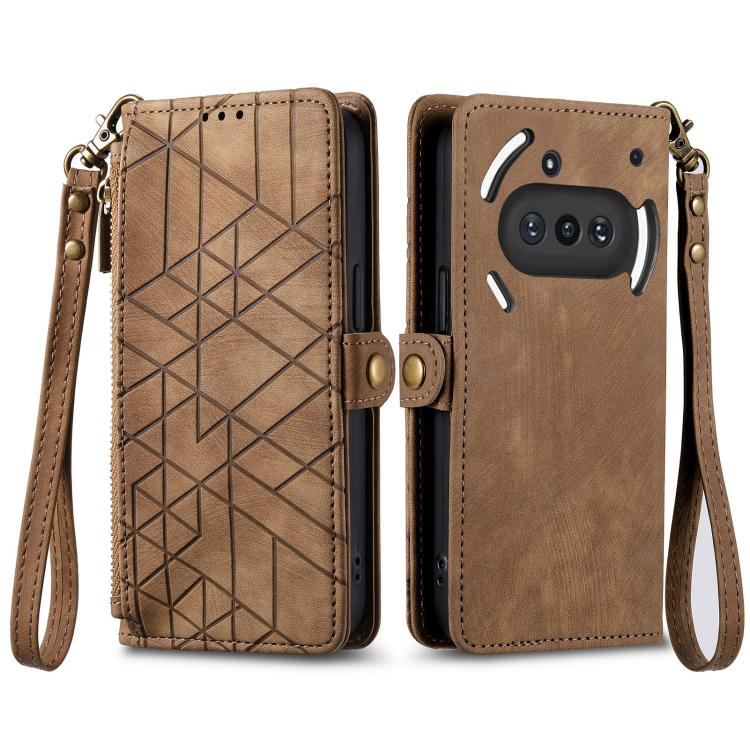 For Nothing Phone 3a Geometric Zipper Wallet Side Buckle Leather Phone Case