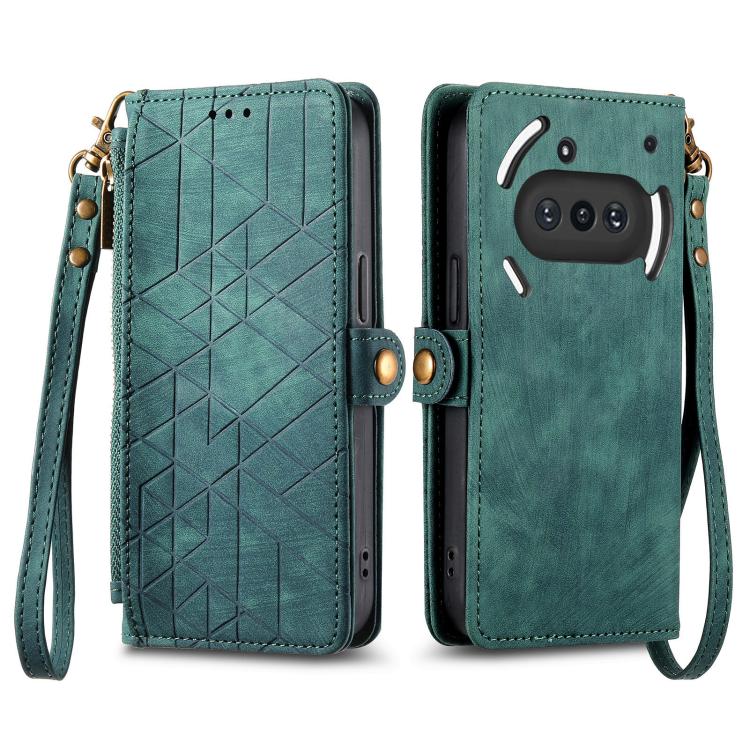 For Nothing Phone 3a Geometric Zipper Wallet Side Buckle Leather Phone Case