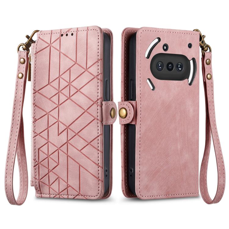 For Nothing Phone 3a Geometric Zipper Wallet Side Buckle Leather Phone Case