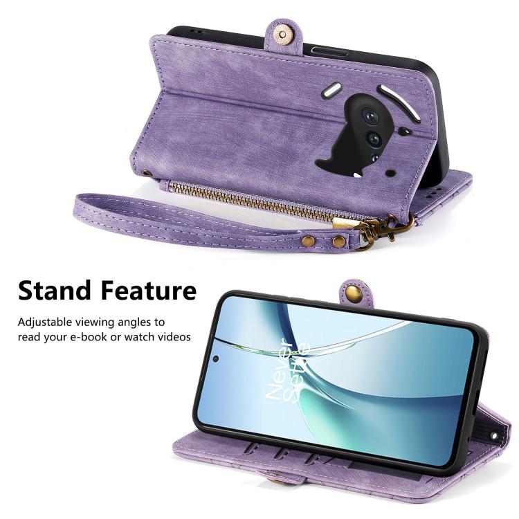 For Nothing Phone 3a Geometric Zipper Wallet Side Buckle Leather Phone Case