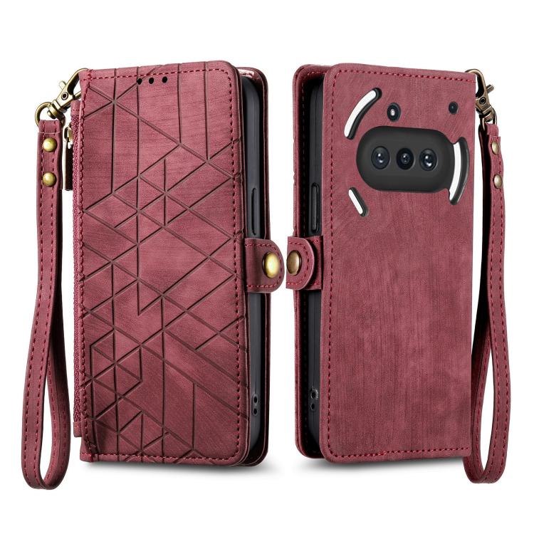 For Nothing Phone 3a Geometric Zipper Wallet Side Buckle Leather Phone Case