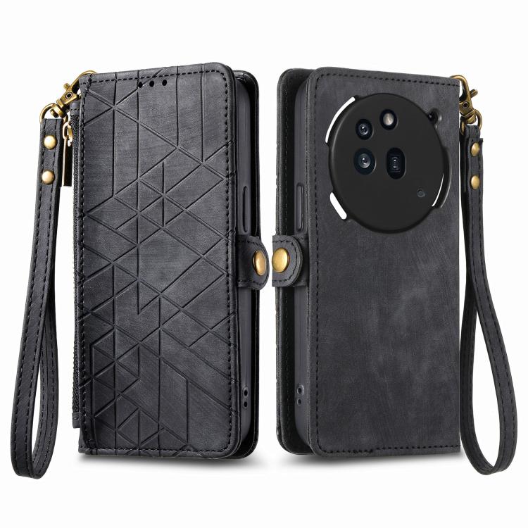 For Nothing Phone 3a Pro Geometric Zipper Wallet Side Buckle Leather Phone Case