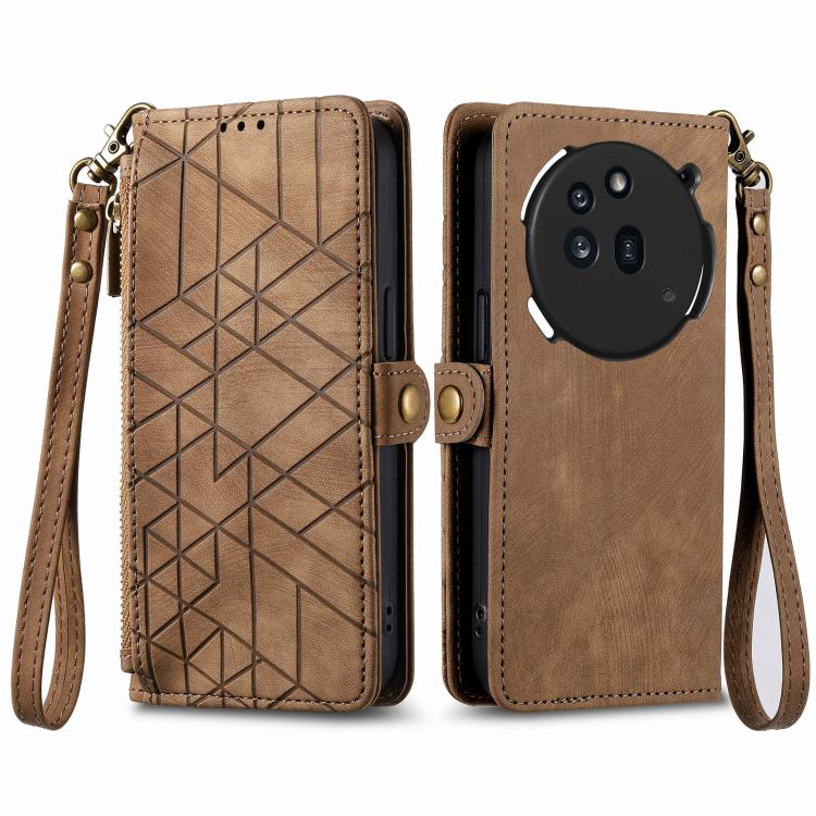 For Nothing Phone 3a Pro Geometric Zipper Wallet Side Buckle Leather Phone Case