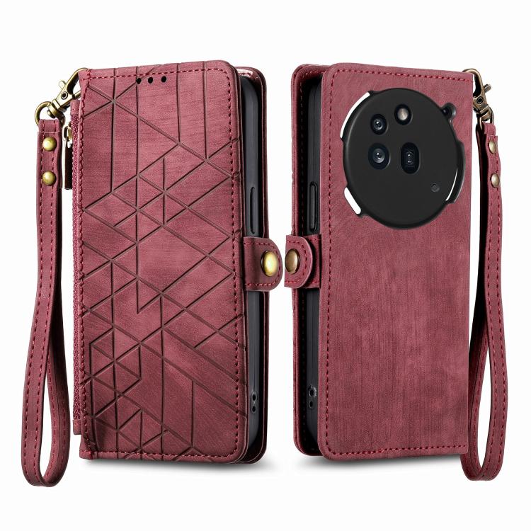 For Nothing Phone 3a Pro Geometric Zipper Wallet Side Buckle Leather Phone Case
