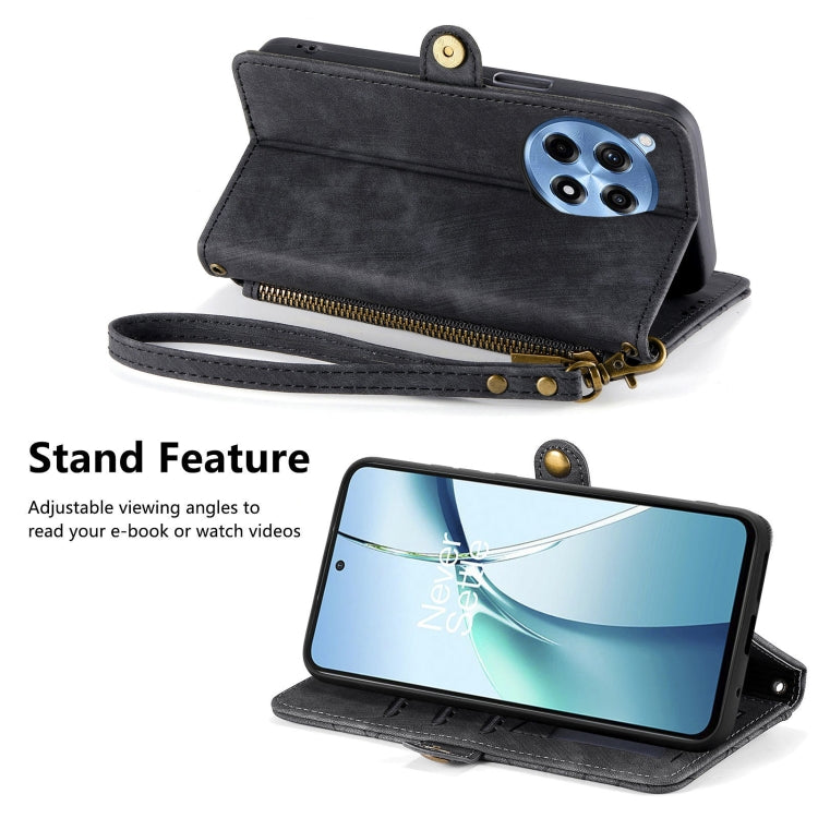 For OnePlus Ace 3 Pro Geometric Zipper Wallet Side Buckle Leather Phone Case