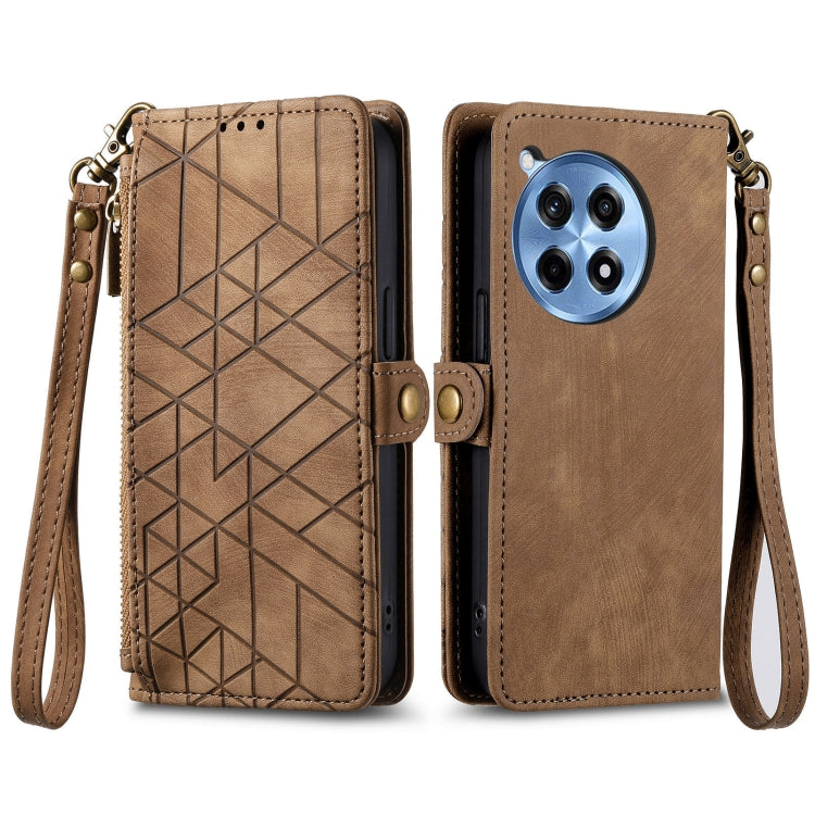 For OnePlus Ace 3 Pro Geometric Zipper Wallet Side Buckle Leather Phone Case