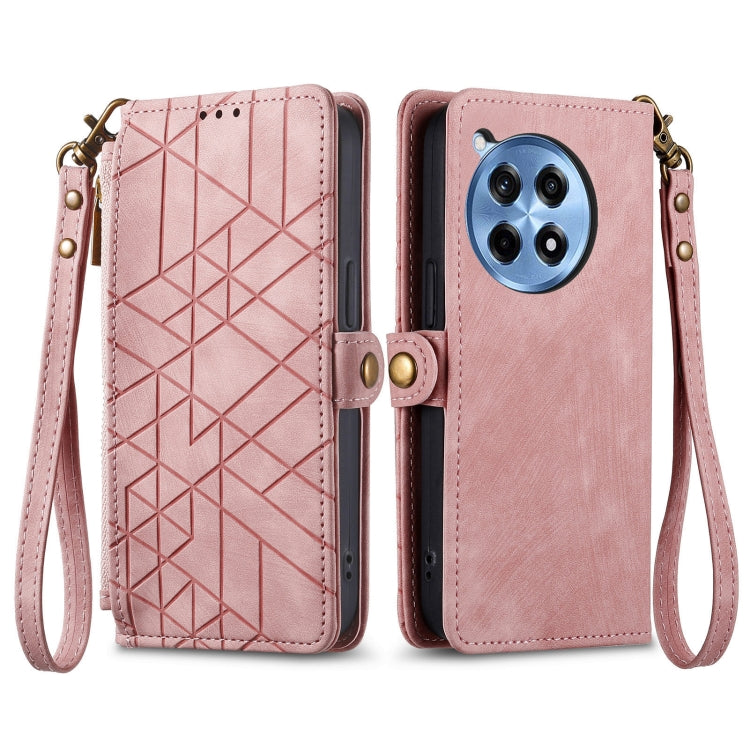 For OnePlus Ace 3 Pro Geometric Zipper Wallet Side Buckle Leather Phone Case