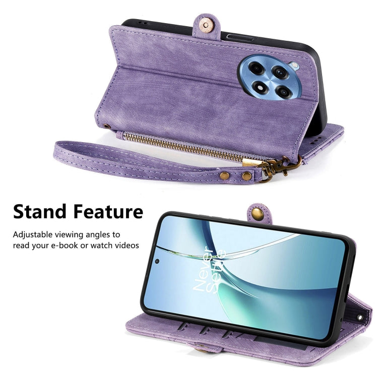For OnePlus Ace 3 Pro Geometric Zipper Wallet Side Buckle Leather Phone Case