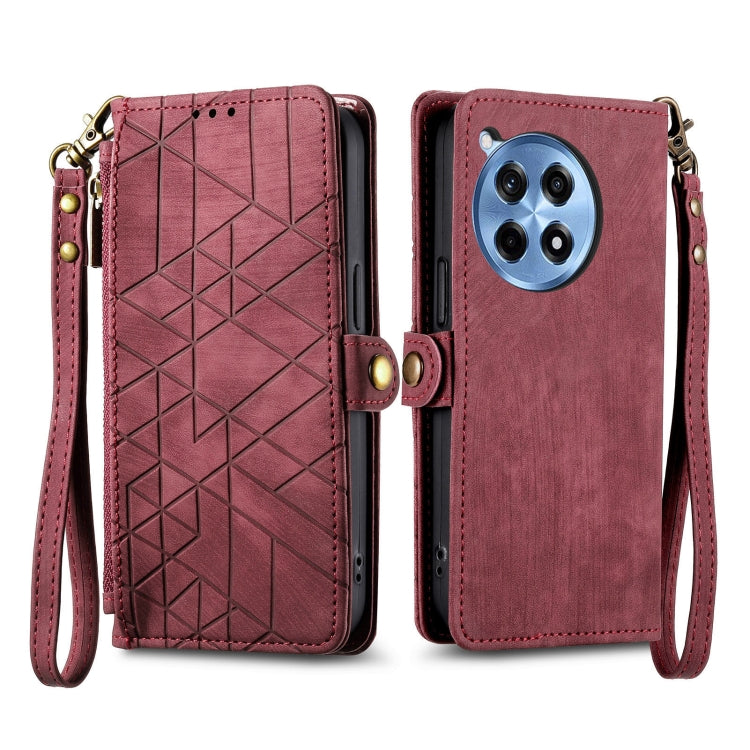 For OnePlus Ace 3 Pro Geometric Zipper Wallet Side Buckle Leather Phone Case