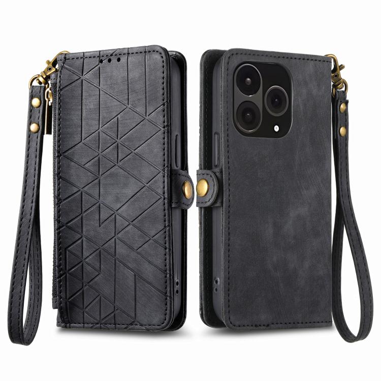 For OnePlus 15 Geometric Zipper Wallet Side Buckle Leather Phone Case