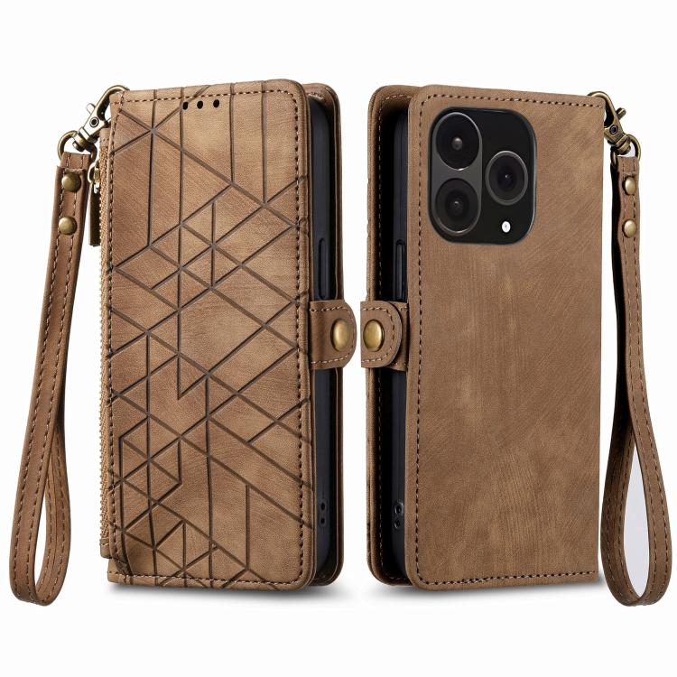 For OnePlus 15 Geometric Zipper Wallet Side Buckle Leather Phone Case