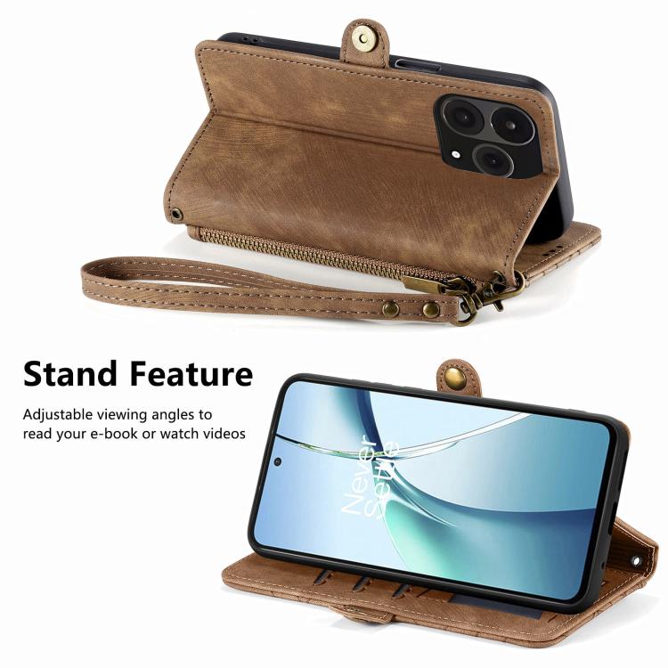 For OnePlus 15 Geometric Zipper Wallet Side Buckle Leather Phone Case